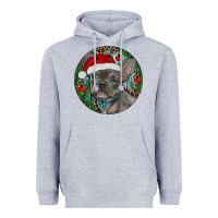Heather Grey Frenchie Christmas Heavyweight Hoodie - RanaPortraitStore