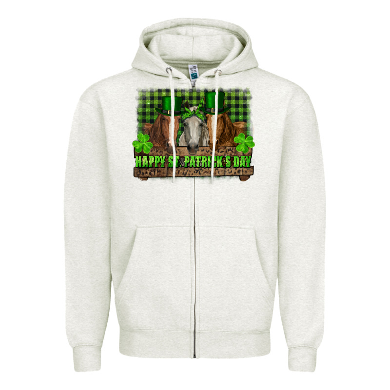 Happy St. Patrick's Day Horses With Leprechaun Hat And Bandana Zipper Hoodie by RanaPortraitStore | Teevron