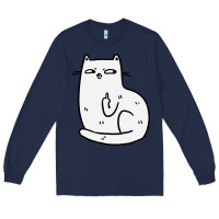 Navy cat giving the finger Long Sleeve Tee - linhVisuals