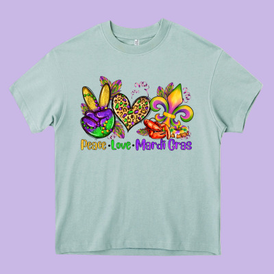 Peace Love Mardi Gras Olivia Heavy Core Tee Designed By Oliviacreatesart