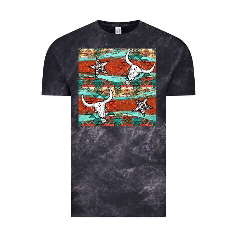 Western Aztec Bull Skull Stars Seamless Pattern Vintage Tee by BundleAndBundleShop | Teevron