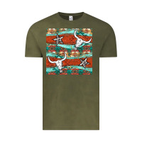 Vintage Olive western aztec bull skull stars seamless pattern Vintage Tee - BundleAndBundleShop