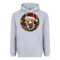 Heather Grey Hereford Cow Christmas Heavyweight Hoodie - RanaPortraitStore