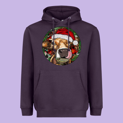 Hereford Cow Christmas Heavyweight Hoodie Designed By Ranaportraitstore