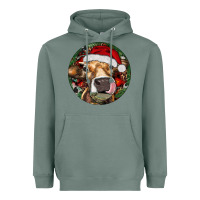 Sage Hereford Cow Christmas Heavyweight Hoodie - RanaPortraitStore