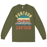Army Green pontoon captain vintage boating party funny gift for pontooning lover Long Sleeve Tee - linhVisuals