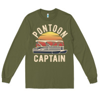 Army Green retro pontoon captain of the boat funny river cruising gift for pontoo Long Sleeve Tee - linhVisuals