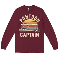 Burgundy retro pontoon captain of the boat funny river cruising gift for pontoo Long Sleeve Tee - linhVisuals