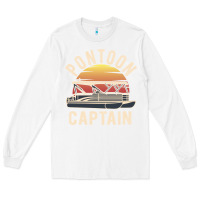 White retro pontoon captain of the boat funny river cruising gift for pontoo Long Sleeve Tee - linhVisuals