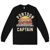 Black retro pontoon captain of the boat funny river cruising gift for pontoo Long Sleeve Tee - linhVisuals