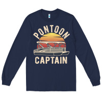 Navy retro pontoon captain of the boat funny river cruising gift for pontoo Long Sleeve Tee - linhVisuals