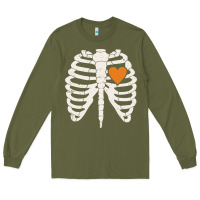 Army Green skeleton rib case orange pumpkin heart vintage halloween anatomy costu Long Sleeve Tee - linhVisuals
