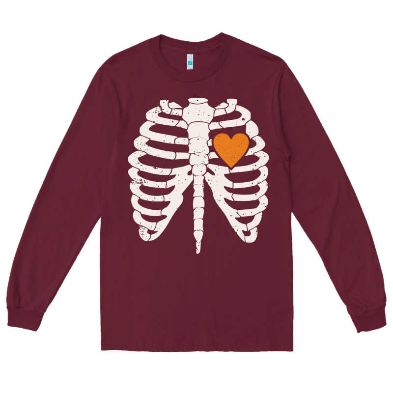 Skeleton Rib Case Orange Pumpkin Heart Vintage Halloween Anatomy Costu Long Sleeve Tee by linhVisuals | Teevron
