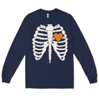 Navy skeleton rib case orange pumpkin heart vintage halloween anatomy costu Long Sleeve Tee - linhVisuals