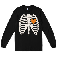 Black skeleton rib case orange pumpkin heart vintage halloween anatomy costu Long Sleeve Tee - linhVisuals