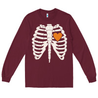 Skeleton Rib Case Orange Pumpkin Heart Vintage Halloween Anatomy Costu Long Sleeve Tee | Teevron