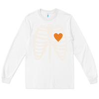 White skeleton rib case orange pumpkin heart vintage halloween anatomy costu Long Sleeve Tee - linhVisuals