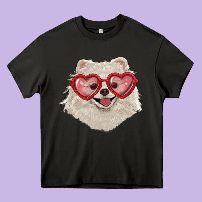 White Pomeranian With Love Glasses Heavy Core Tee Designed By Ranaportraitstore