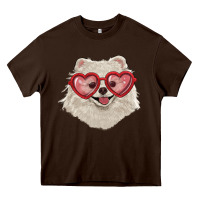 Chocolate Brown white pomeranian with love glasses Heavy Core Tee - RanaPortraitStore