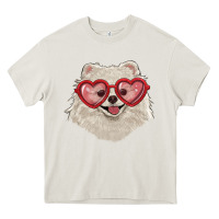 Cream white pomeranian with love glasses Heavy Core Tee - RanaPortraitStore