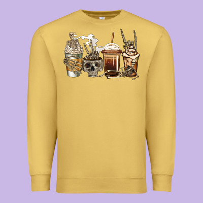 Skeleton Coffee Premium Sweatshirt Designed By Jasminsmagicworld