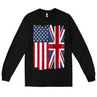 Black united states with united kingdom flag mix us and uk union jack Long Sleeve Tee - linhVisuals