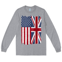 Heather Grey united states with united kingdom flag mix us and uk union jack Long Sleeve Tee - linhVisuals