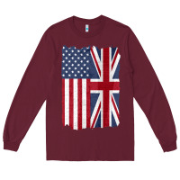 Burgundy united states with united kingdom flag mix us and uk union jack Long Sleeve Tee - linhVisuals
