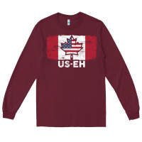 Burgundy us eh american canadian flag canada day leaf with usa flag inside Long Sleeve Tee - linhVisuals