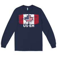 Navy us eh american canadian flag canada day leaf with usa flag inside Long Sleeve Tee - linhVisuals