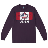 Plum us eh american canadian flag canada day leaf with usa flag inside Long Sleeve Tee - linhVisuals