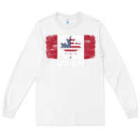 White us eh american canadian flag canada day leaf with usa flag inside Long Sleeve Tee - linhVisuals