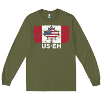 Army Green us eh american canadian flag canada day leaf with usa flag inside Long Sleeve Tee - linhVisuals