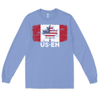 Colony Blue us eh american canadian flag canada day leaf with usa flag inside Long Sleeve Tee - linhVisuals