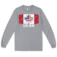 Heather Grey us eh american canadian flag canada day leaf with usa flag inside Long Sleeve Tee - linhVisuals