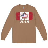 Toasted Coconut us eh american canadian flag canada day leaf with usa flag inside Long Sleeve Tee - linhVisuals
