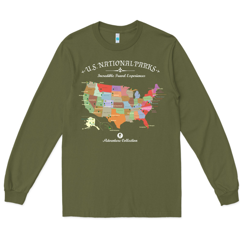 Us National Parks Map Colorful With All 59 National Parks Long Sleeve Tee by linhVisuals | Teevron