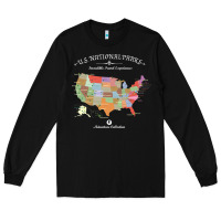 Black us national parks map colorful with all 59 national parks Long Sleeve Tee - linhVisuals