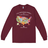 Burgundy us national parks map colorful with all 59 national parks Long Sleeve Tee - linhVisuals
