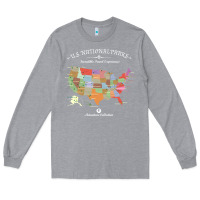 Heather Grey us national parks map colorful with all 59 national parks Long Sleeve Tee - linhVisuals