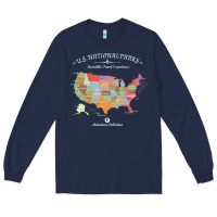 Navy us national parks map colorful with all 59 national parks Long Sleeve Tee - linhVisuals