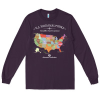 Plum us national parks map colorful with all 59 national parks Long Sleeve Tee - linhVisuals