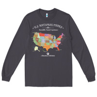 Smoke us national parks map colorful with all 59 national parks Long Sleeve Tee - linhVisuals