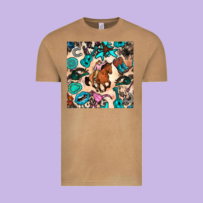 Western Cowgirl Seamless Pattern Vintage Tee Designed By Bundleandbundleshop