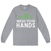 Heather Grey wash your hands green germs graphic Long Sleeve Tee - linhVisuals