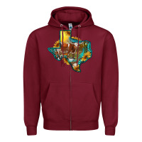 Burgundy western texas map with longhorn bull Zipper Hoodie - RanaPortraitStore