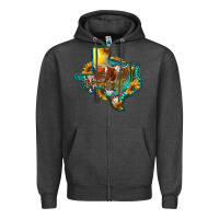 Charcoal Heather western texas map with longhorn bull Zipper Hoodie - RanaPortraitStore