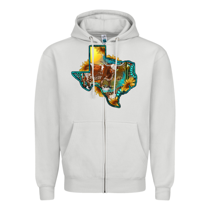 Western Texas Map With Longhorn Bull Zipper Hoodie by RanaPortraitStore | Teevron