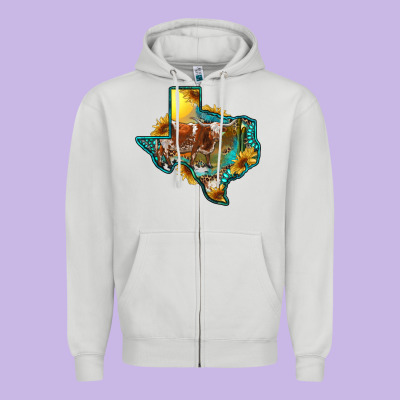 Western Texas Map With Longhorn Bull Zipper Hoodie Designed By Ranaportraitstore