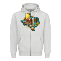 Dove Grey western texas map with longhorn bull Zipper Hoodie - RanaPortraitStore